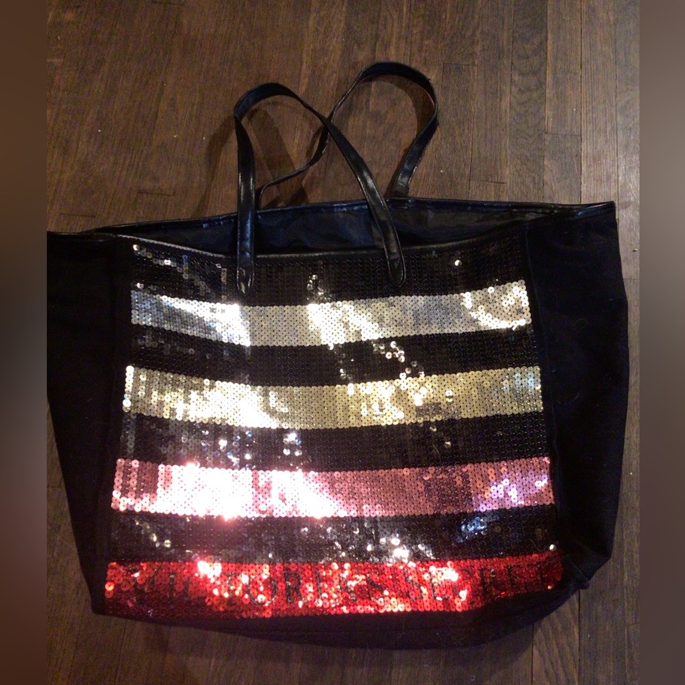 Sequin Striped Tote Bag - Black, Silver, Gold, Red